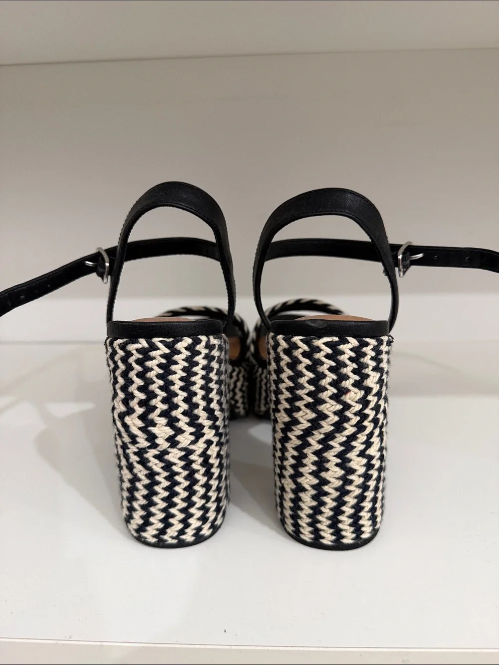 Universal Thread Black & Cream Woven Platform Sandals with Ankle Strap